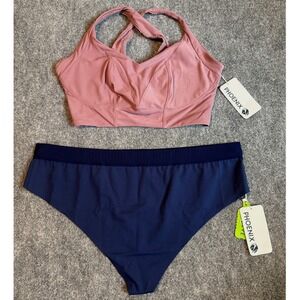 Phoenix Pink Sports Bra 2X C-DD Blue 3X Malibu Thong Set NWT